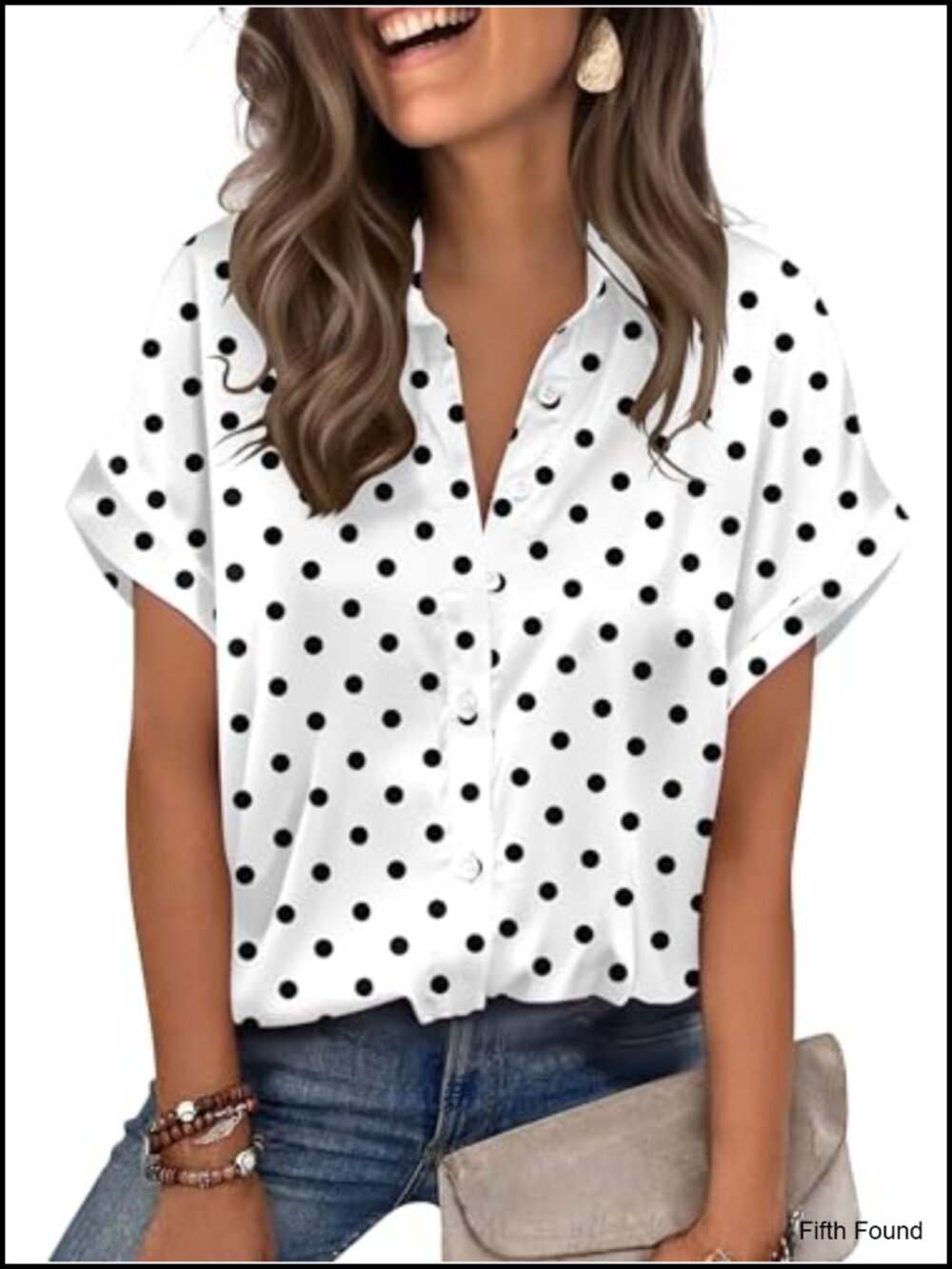 Satin Short Sleeve Button Down Blouse